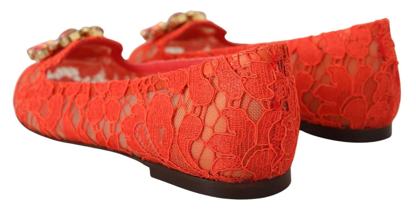 Dolce & Gabbana Elegant Lace Vally Flats in Coral Red EU35 / US4.5