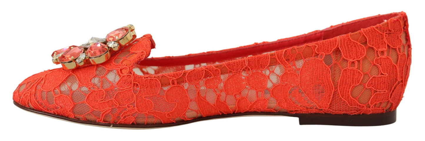 Dolce & Gabbana Elegant Lace Vally Flats in Coral Red EU35 / US4.5