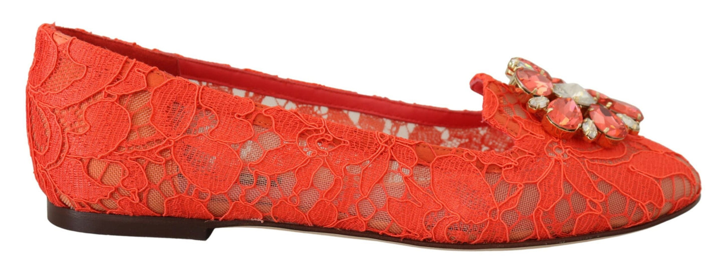 Dolce & Gabbana Elegant Lace Vally Flats in Coral Red EU35 / US4.5