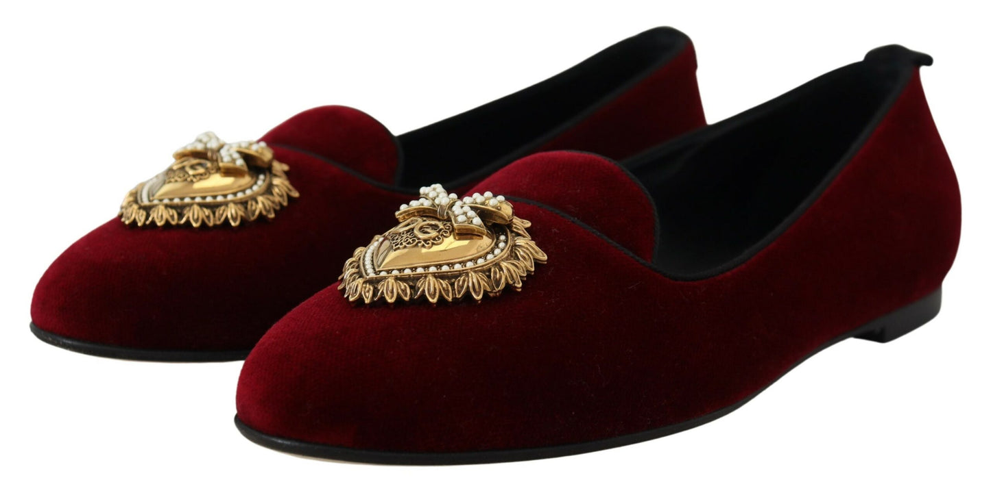 Dolce & Gabbana Bordeaux Velvet Devotion Loafers EU35.5 / US5