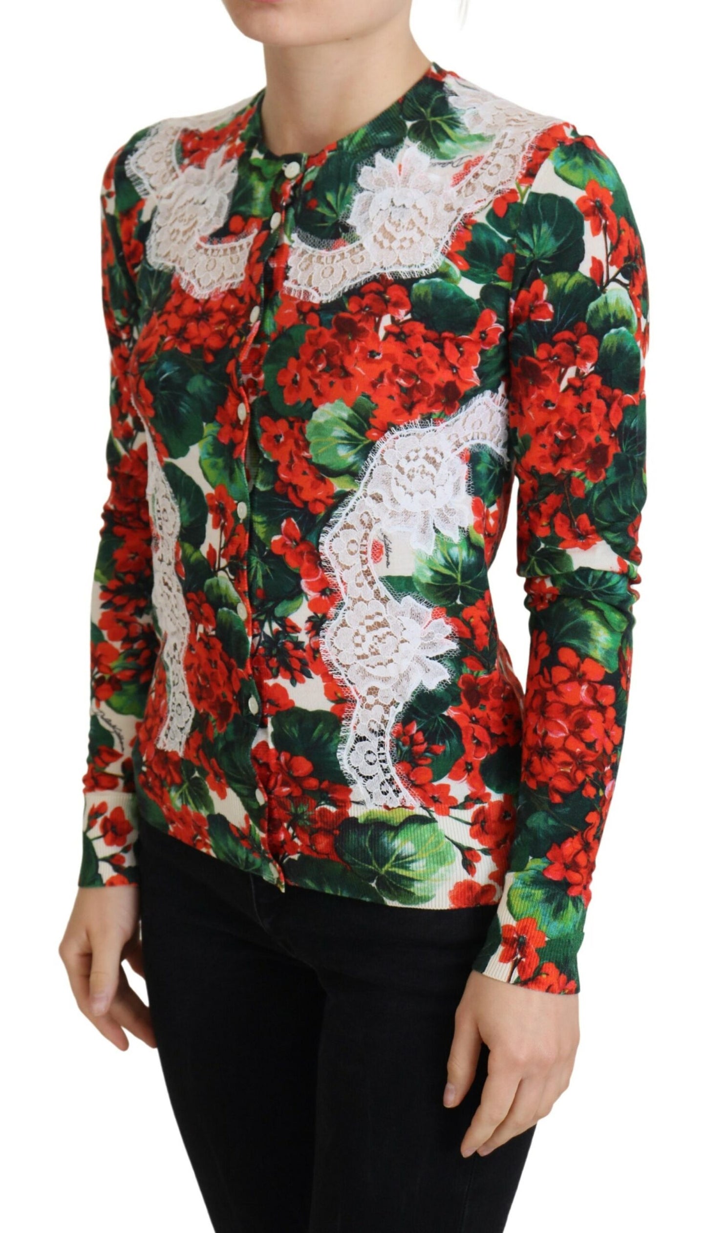 Dolce & Gabbana Elegant Floral Crewneck Cardigan IT36 / XS