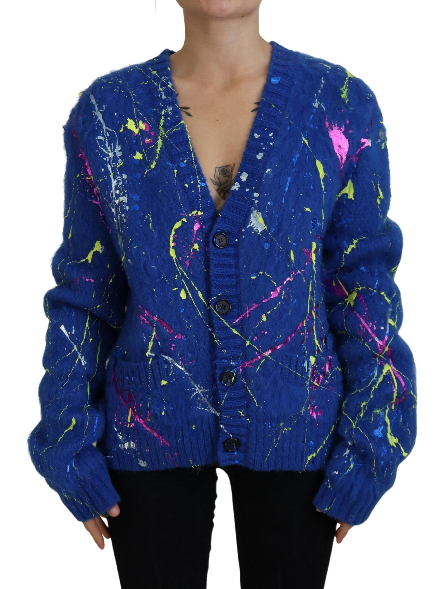 Dolce & Gabbana Elegant Multicolor Splash Mohair Cardigan IT40 | S