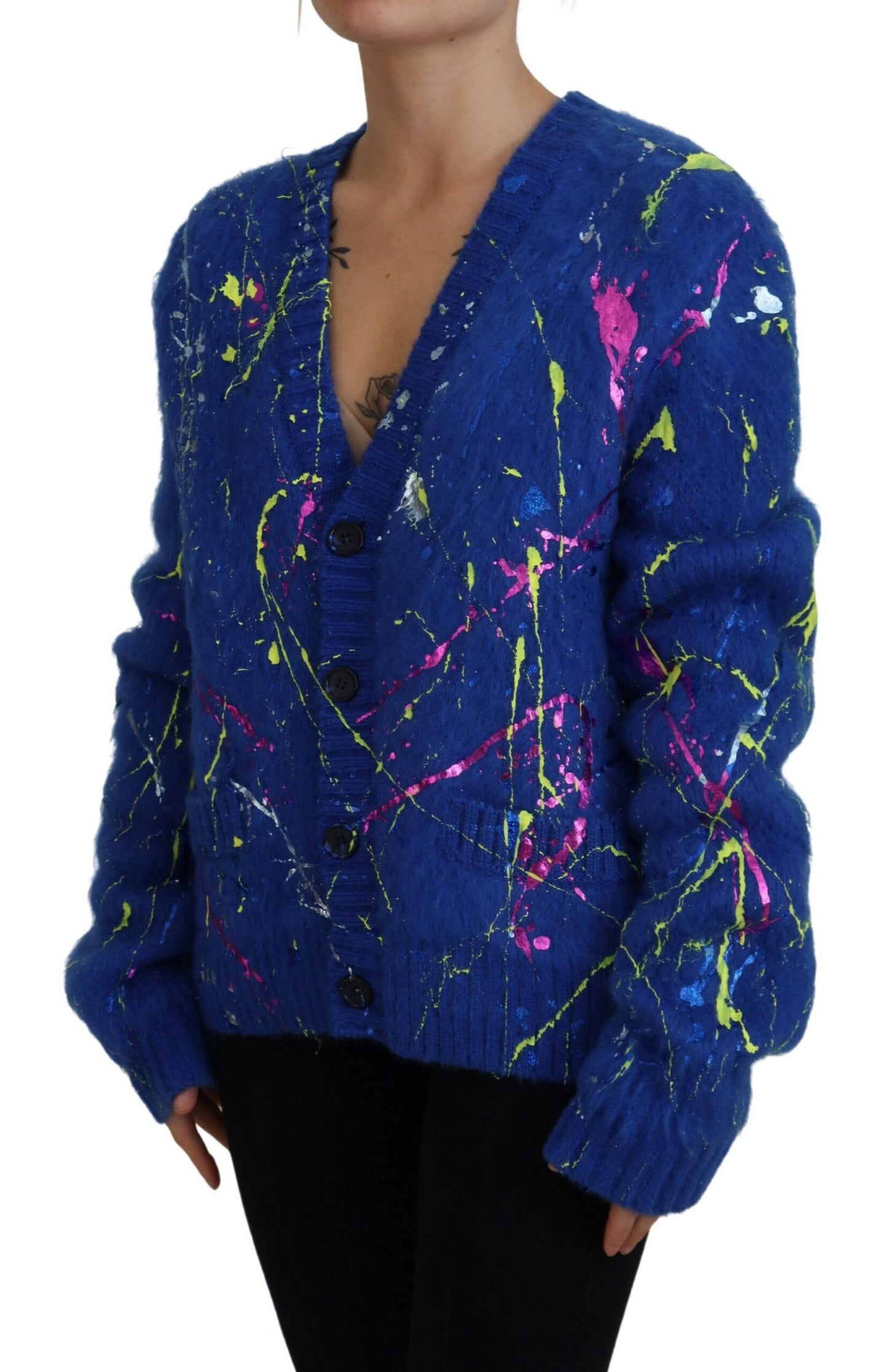 Dolce & Gabbana Elegant Multicolor Splash Mohair Cardigan IT40 | S