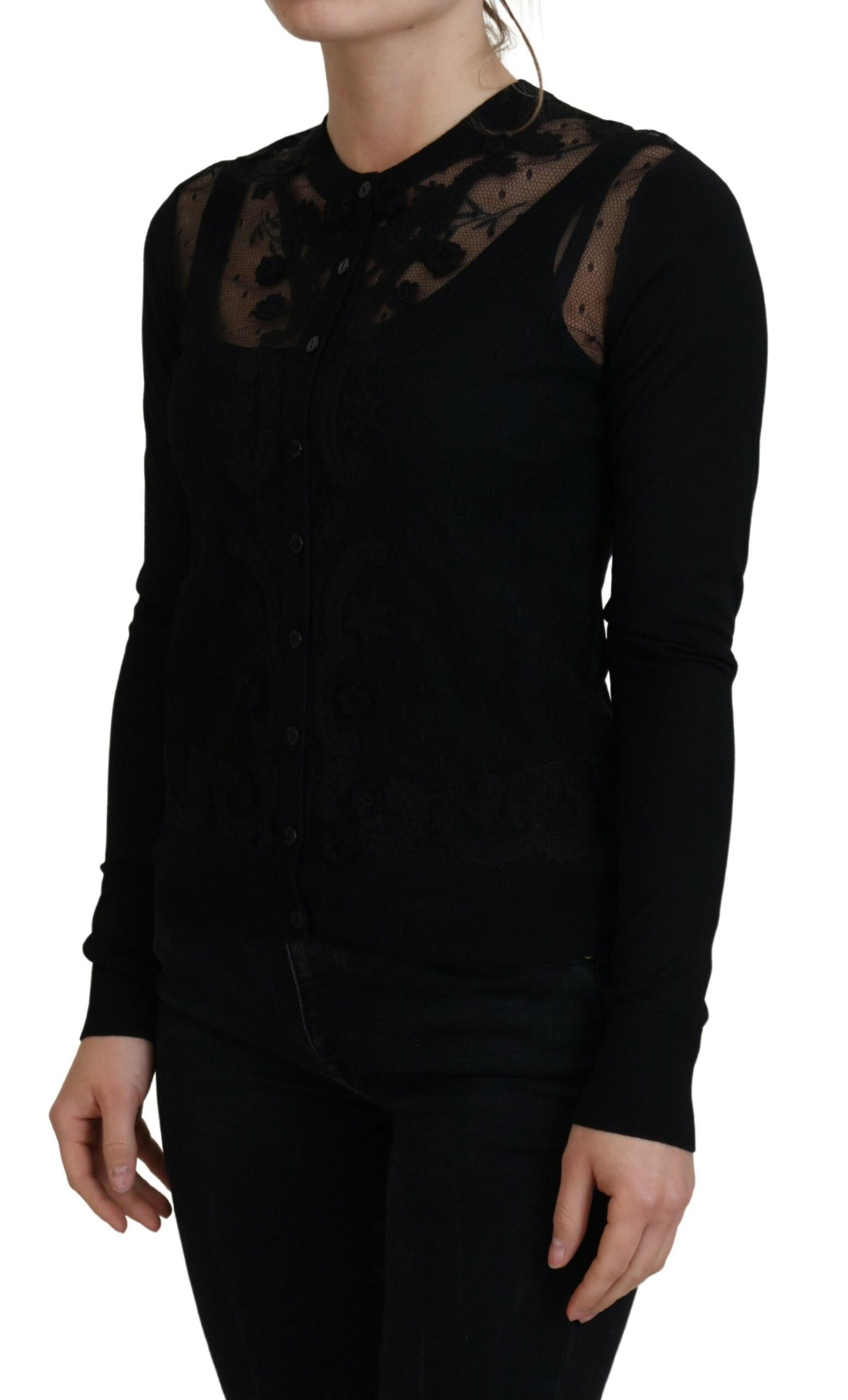 Dolce & Gabbana Elegant Black Floral Lace Cardigan Sweater IT38 / XS