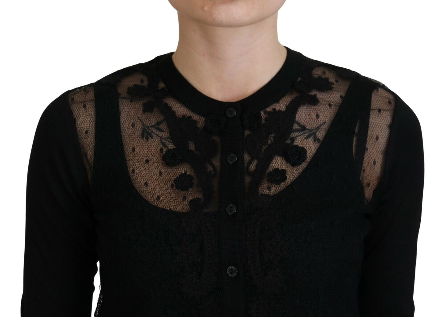 Dolce & Gabbana Elegant Black Floral Lace Cardigan Sweater IT38 / XS