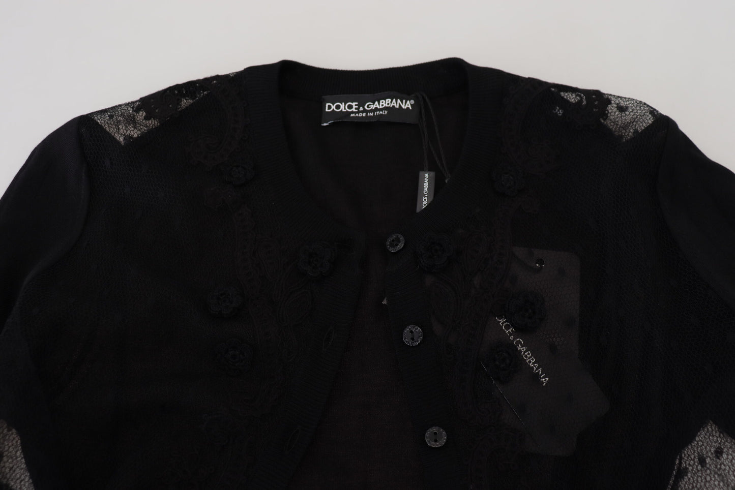 Dolce & Gabbana Elegant Black Floral Lace Cardigan Sweater IT38 / XS