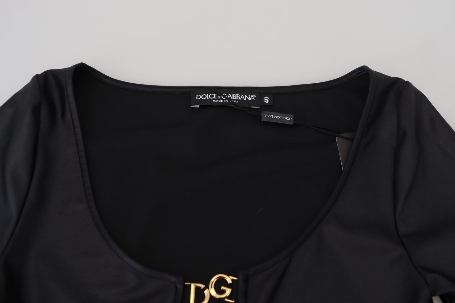 Dolce & Gabbana Elegant Black 3/4 Sleeve Top with Gold Detailing IT40 / S