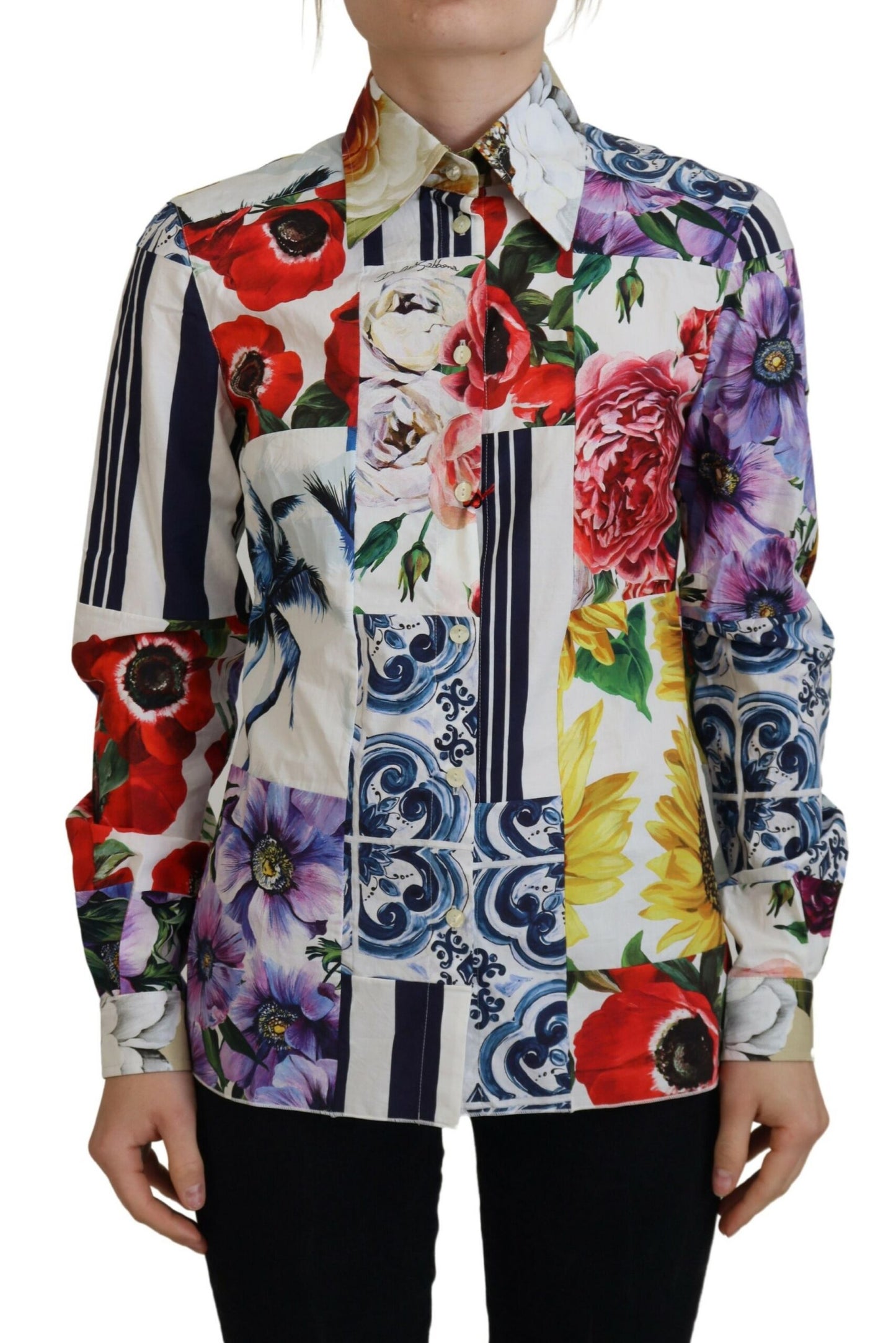 Dolce & Gabbana Elegant Floral Cotton Long Sleeve Top IT36 / XXS