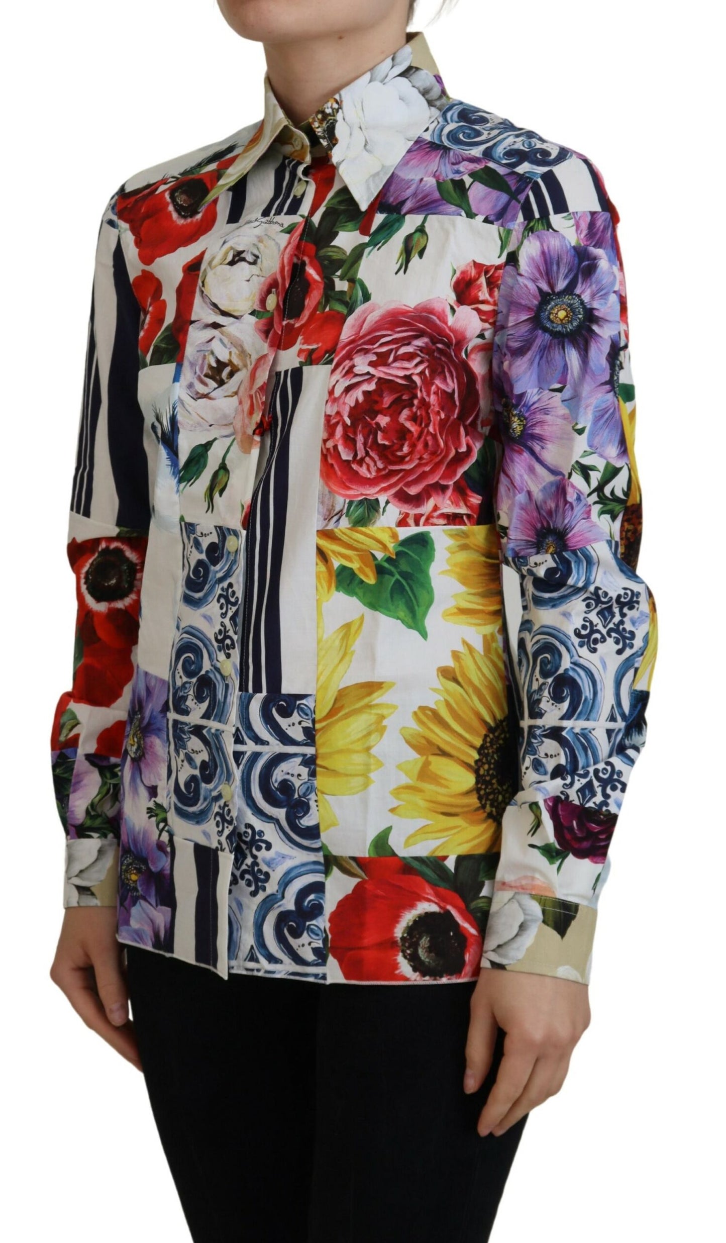 Dolce & Gabbana Elegant Floral Cotton Long Sleeve Top IT36 / XXS