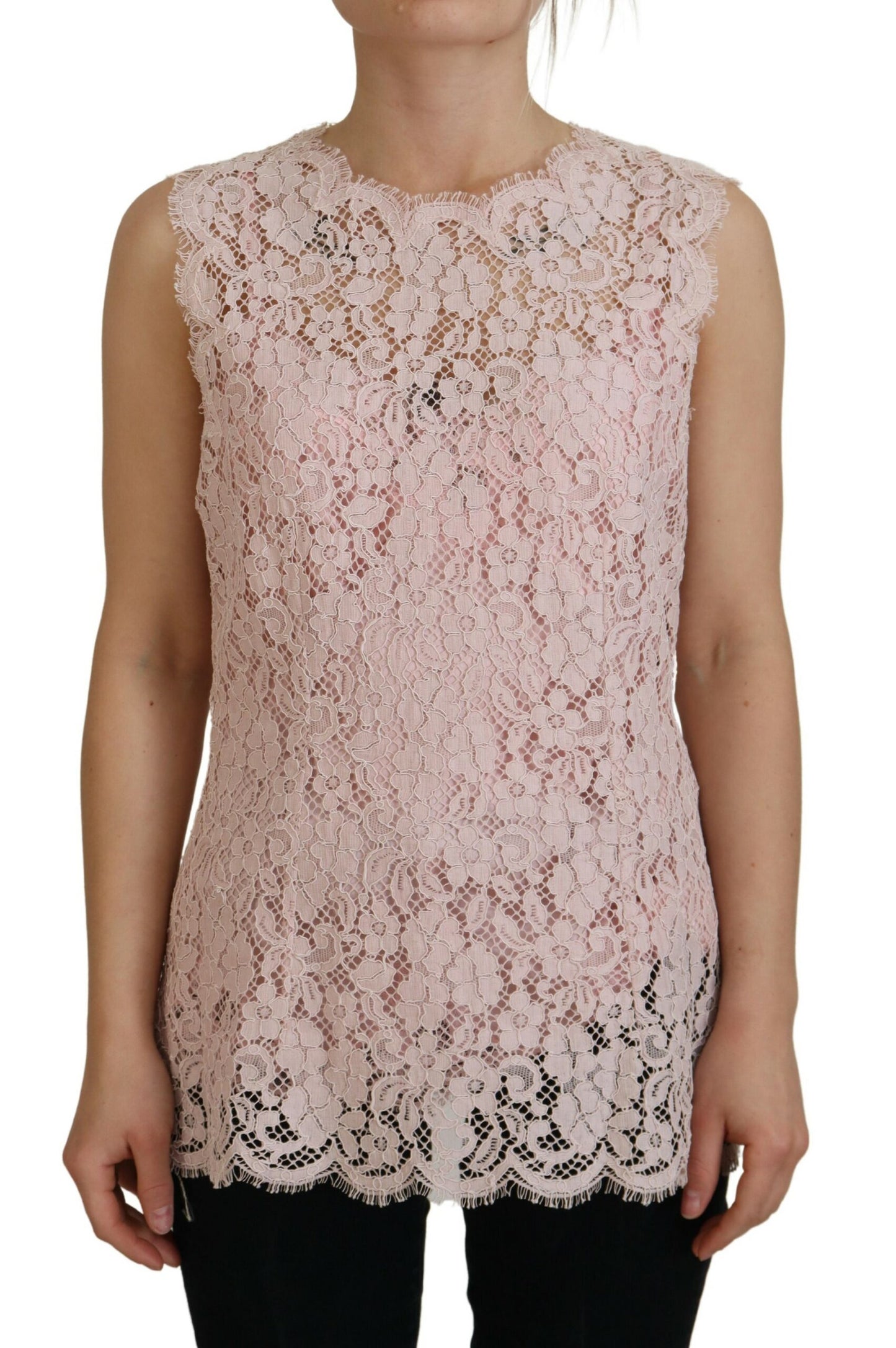 Dolce & Gabbana Elegant Sheer Lace Sleeveless Blouse in Pink IT40 / S