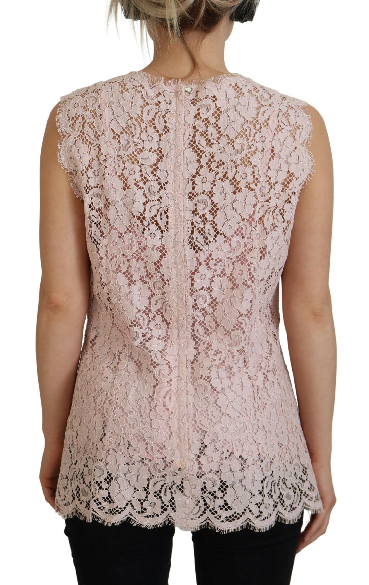 Dolce & Gabbana Elegant Sheer Lace Sleeveless Blouse in Pink IT40 / S