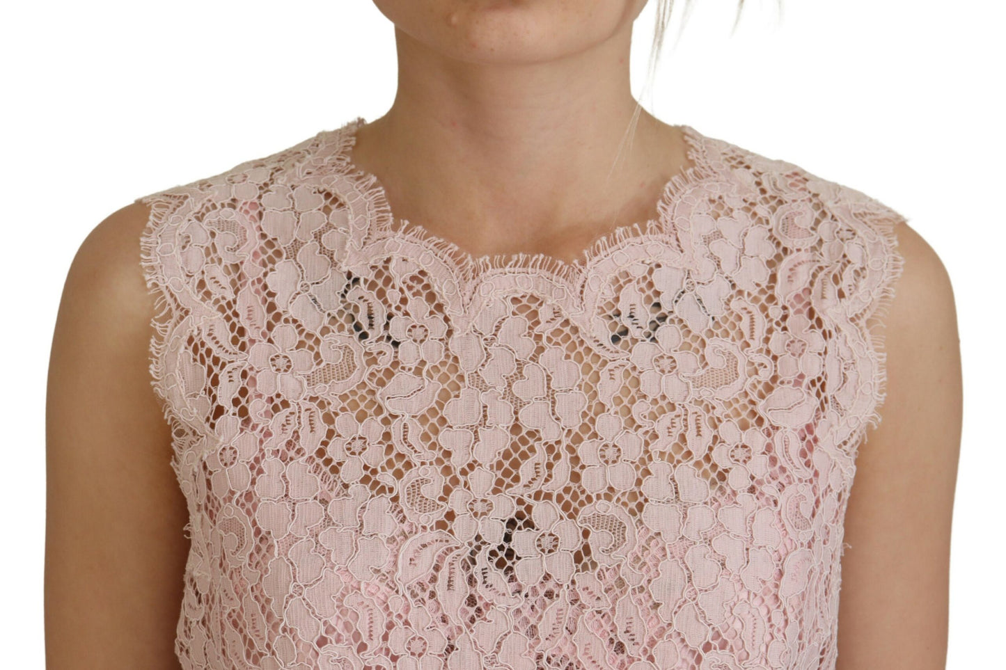 Dolce & Gabbana Elegant Sheer Lace Sleeveless Blouse in Pink IT40 / S