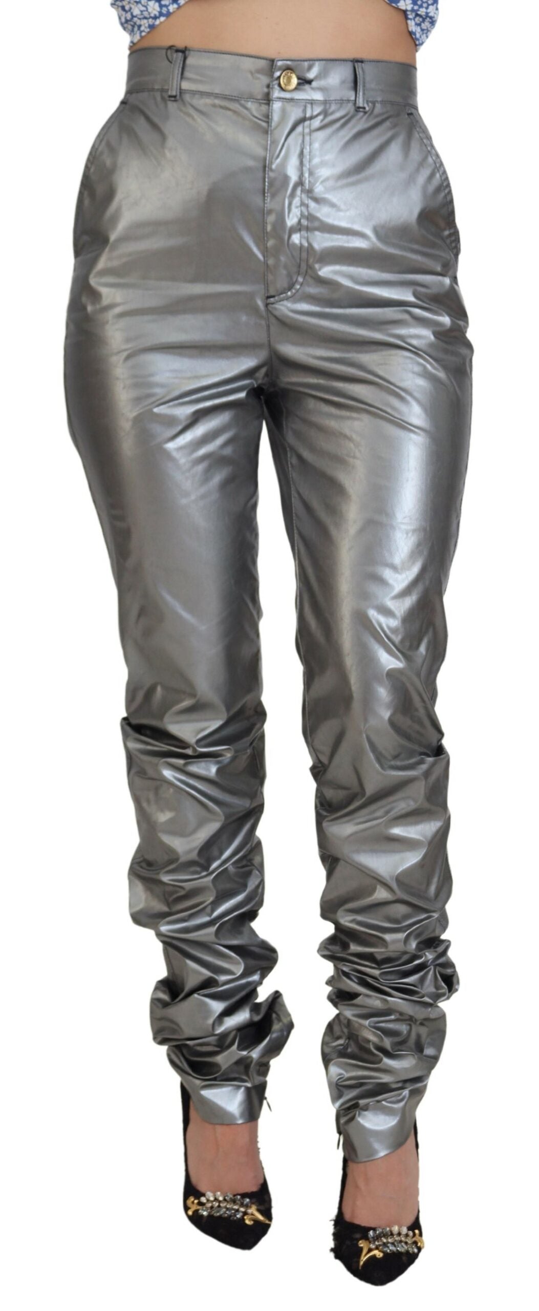 Dolce & Gabbana Elegant High Waist Skinny Pants in Silver IT40 / S