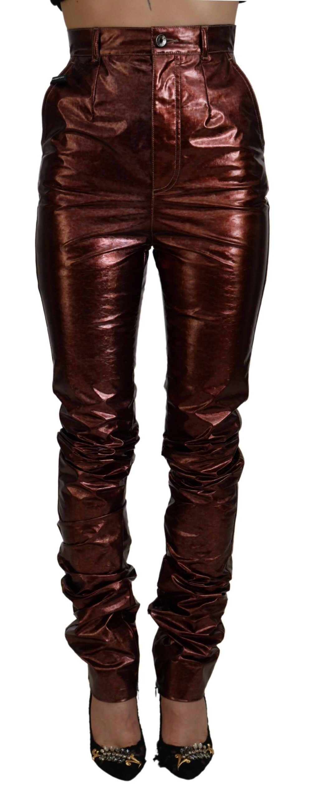 Dolce & Gabbana High Waist Skinny Jeans in Metallic Bronze IT40 / S