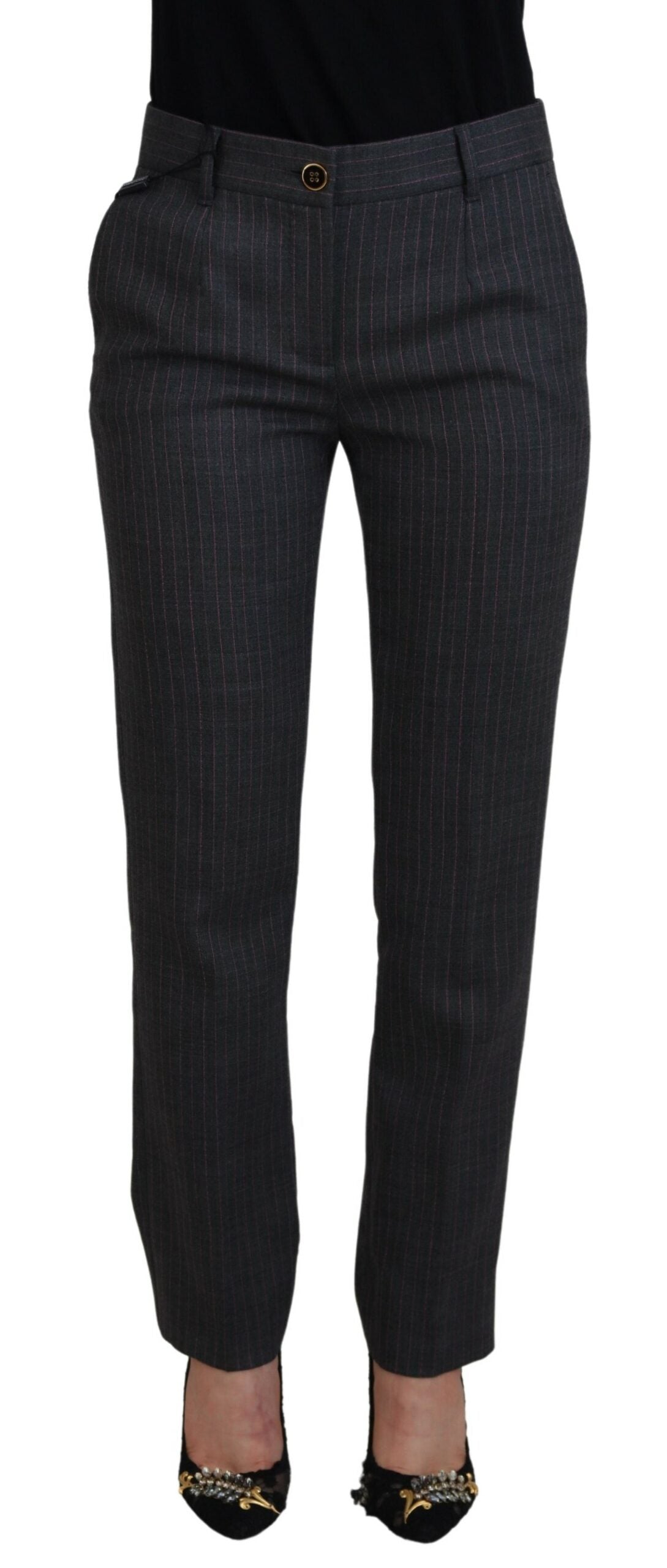 Dolce & Gabbana Elegant Gray Striped Tapered Pants IT38 / XS