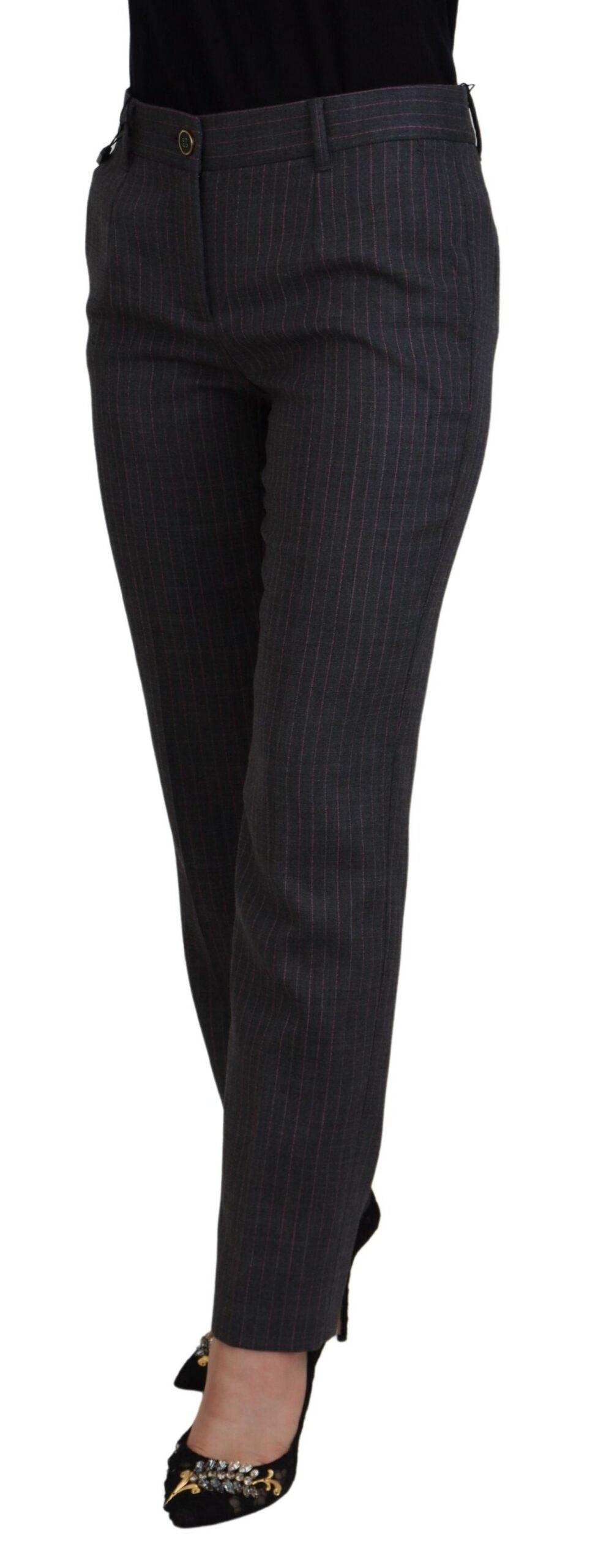 Dolce & Gabbana Elegant Gray Striped Tapered Pants IT38 / XS