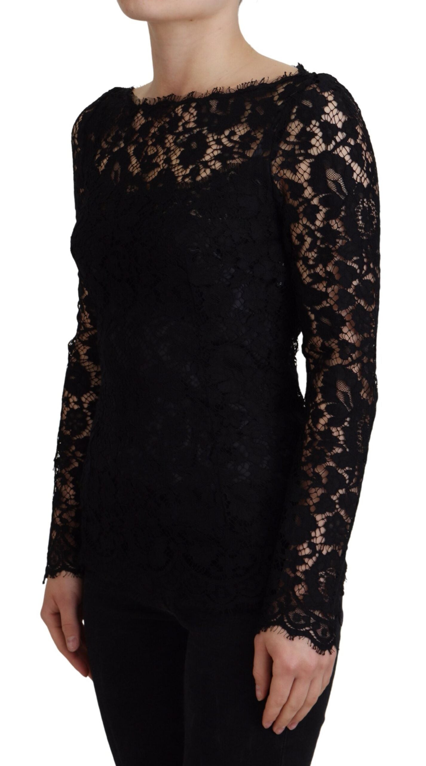 Dolce & Gabbana Elegant Floral Lace Long Sleeve Top IT36 / XXS