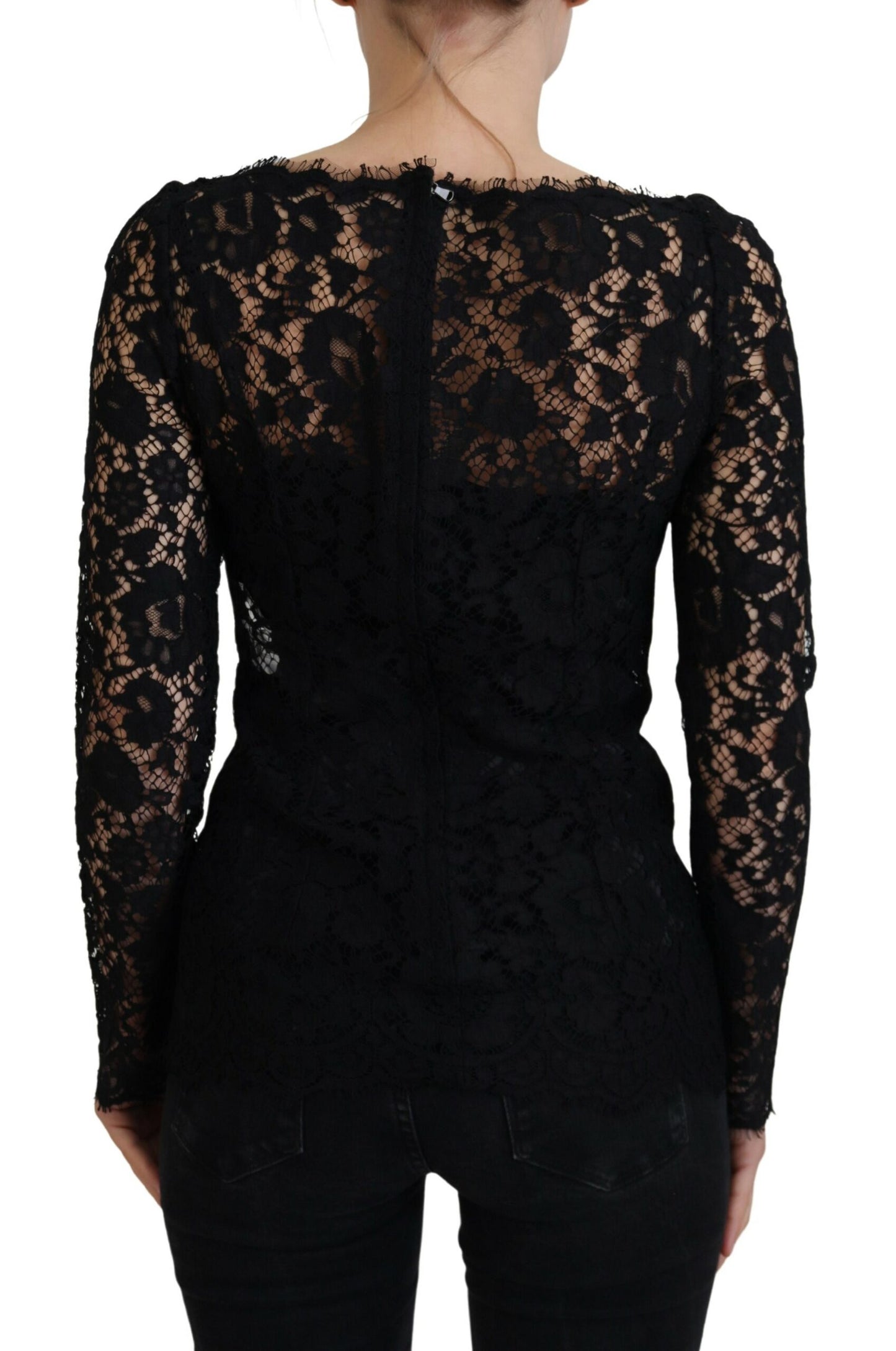 Dolce & Gabbana Elegant Floral Lace Long Sleeve Top IT36 / XXS