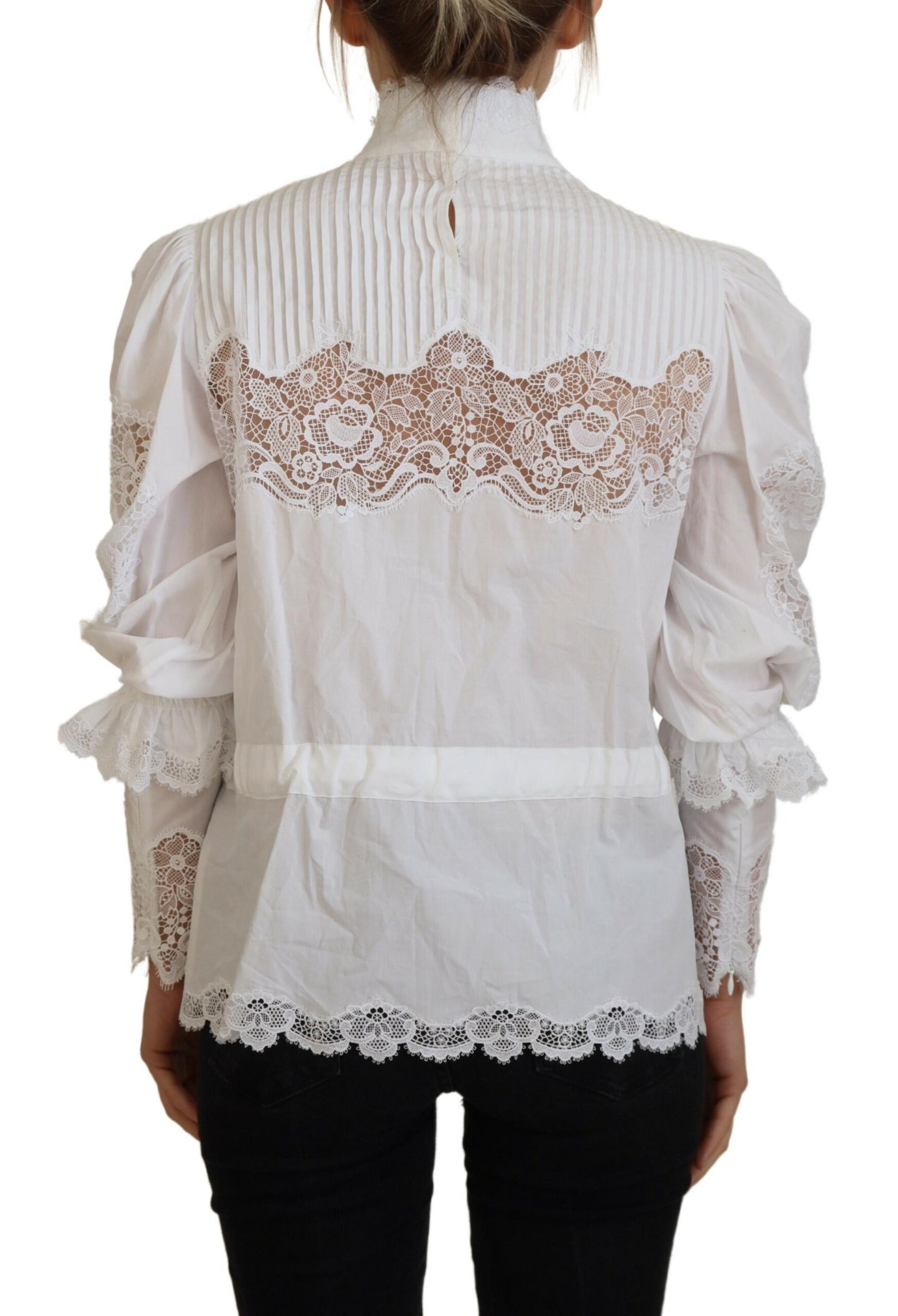 Dolce & Gabbana Elegant White Lace Trim Cotton Blouse IT40 / S