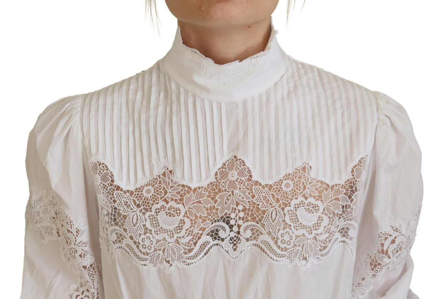 Dolce & Gabbana Elegant White Lace Trim Cotton Blouse IT40 / S