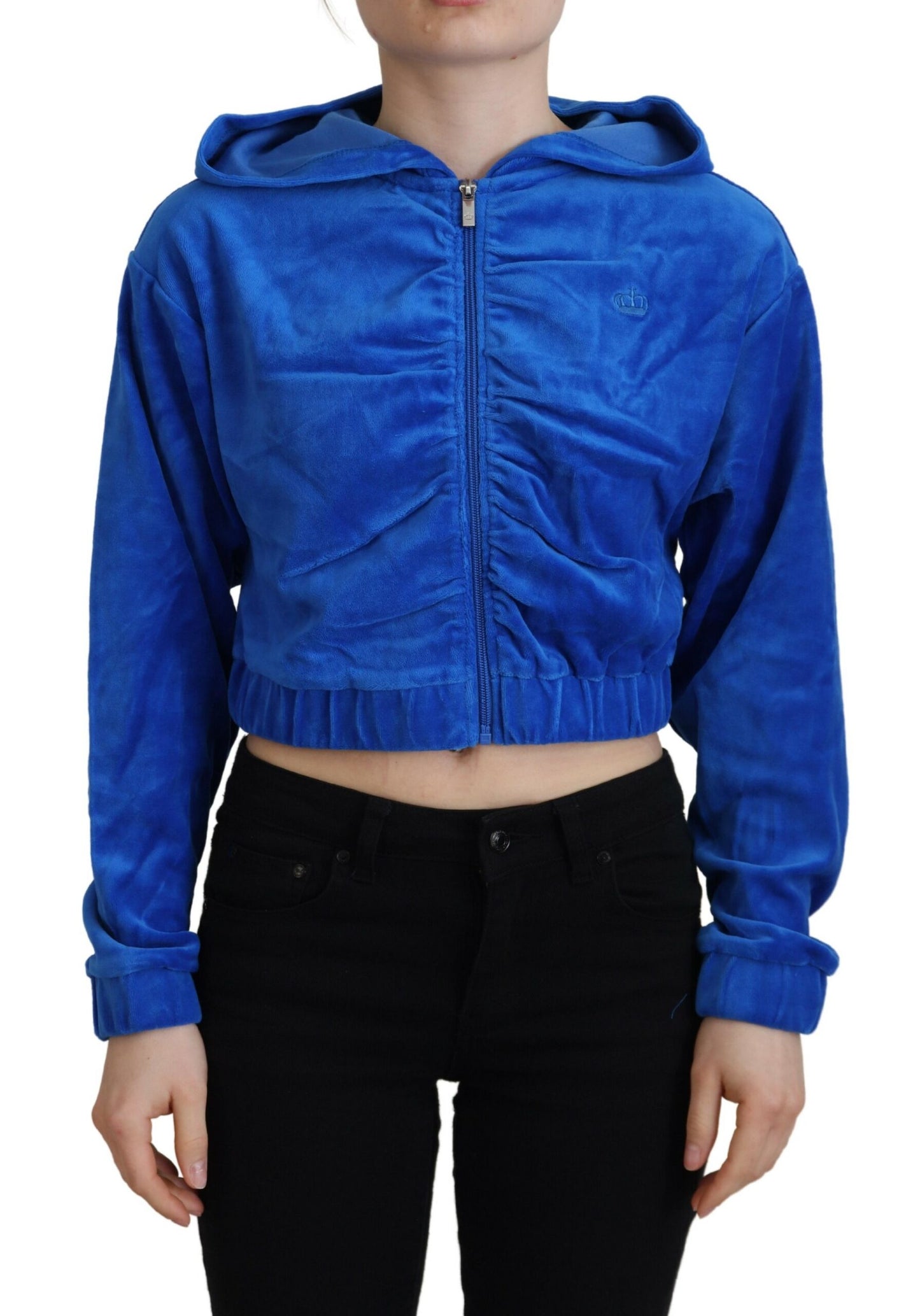 Juicy Couture Glam Hooded Zip Cropped Sweater in Blue IT38 | XS