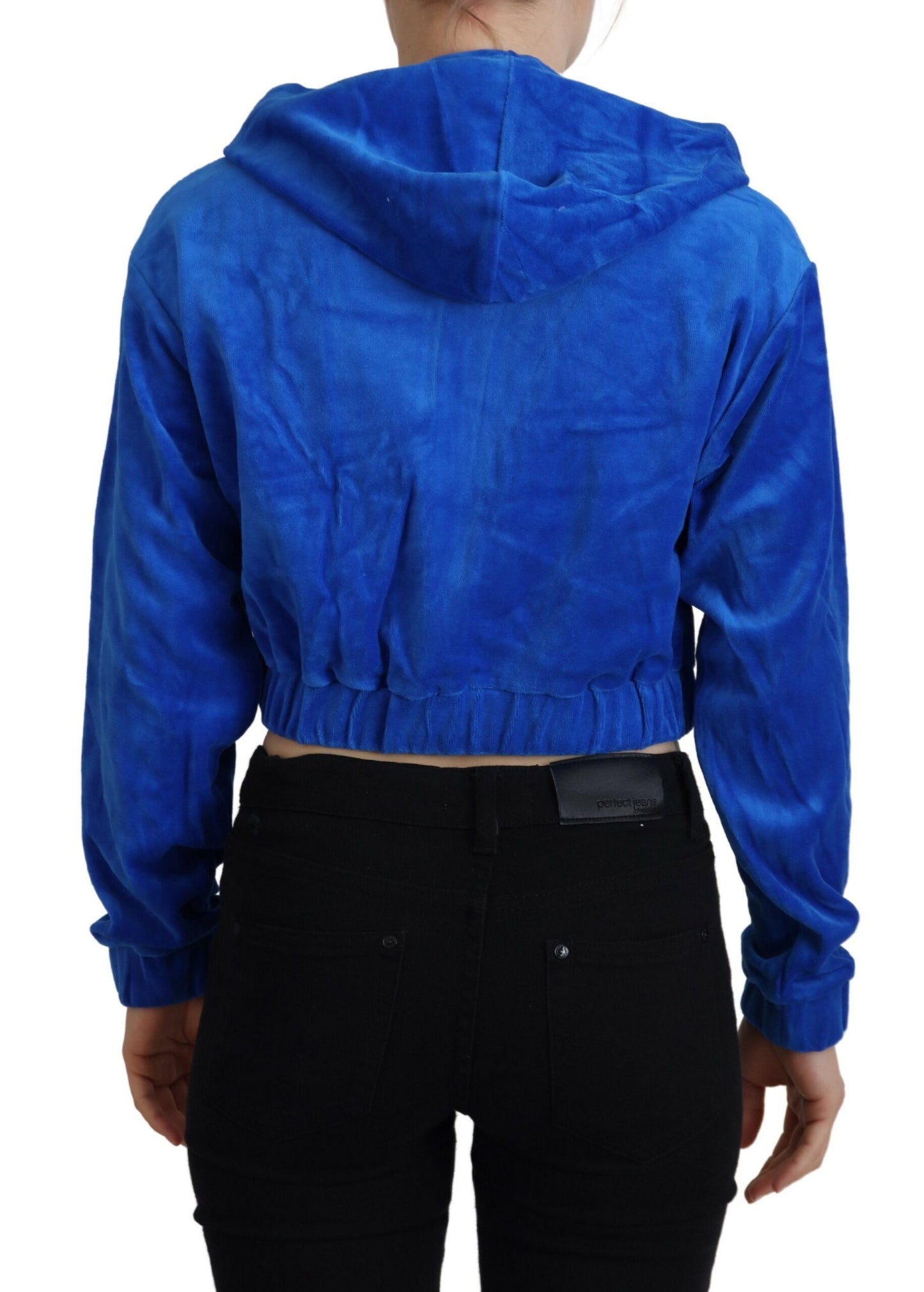 Juicy Couture Glam Hooded Zip Cropped Sweater in Blue IT38 | XS