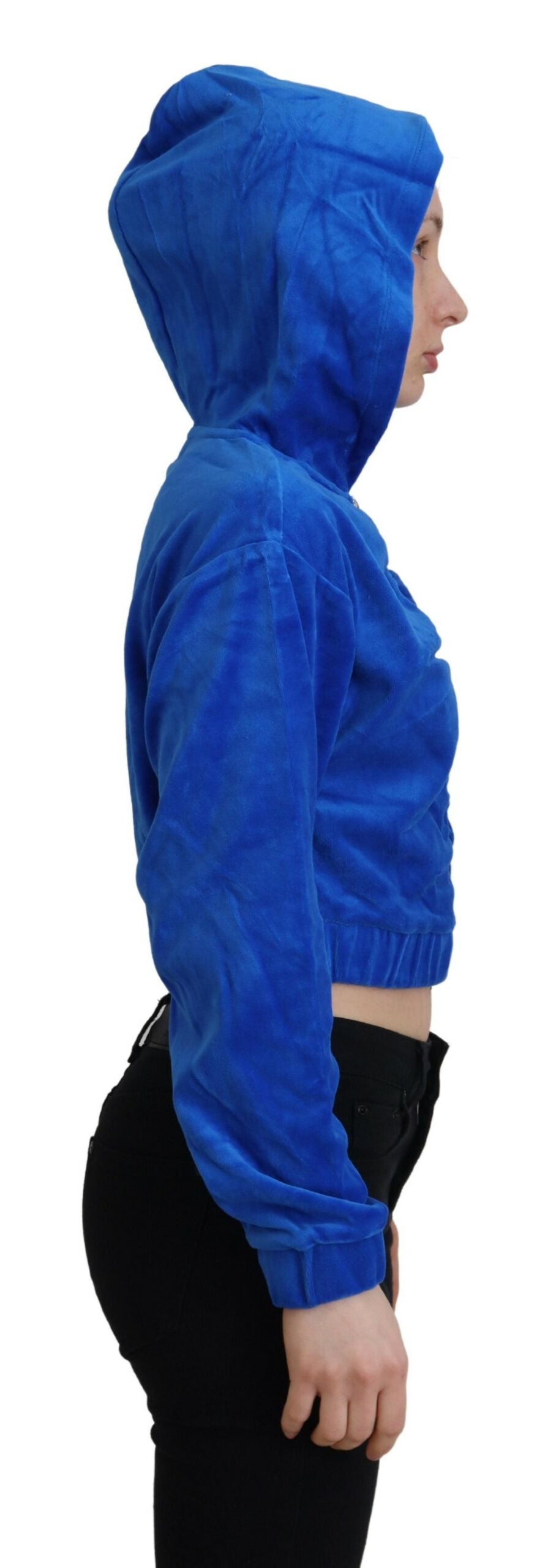 Juicy Couture Glam Hooded Zip Cropped Sweater in Blue IT38 | XS