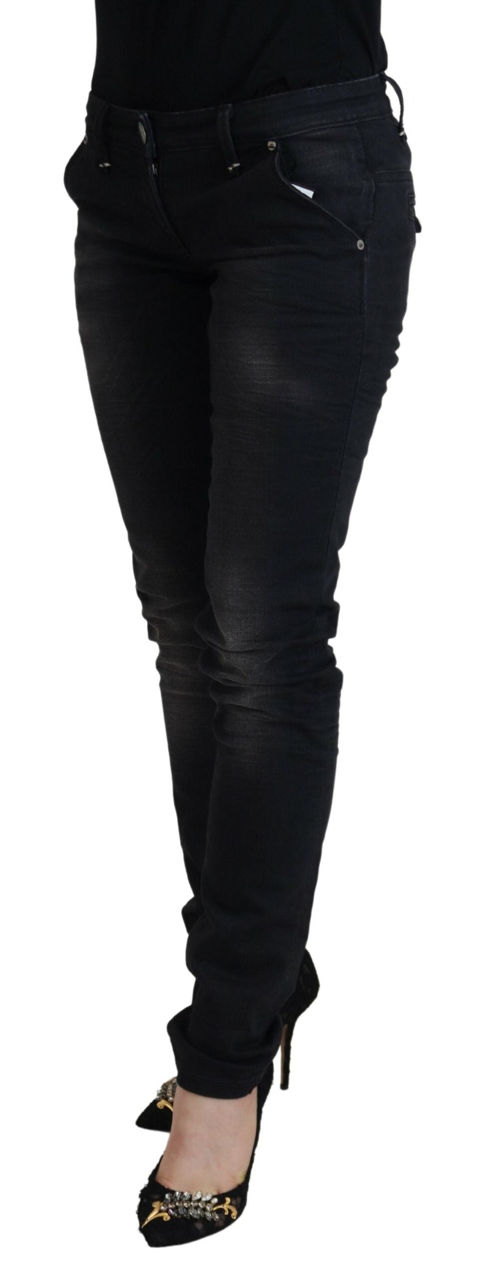 Acht Sleek Black Washed Low Waist Skinny Jeans IT40 | S