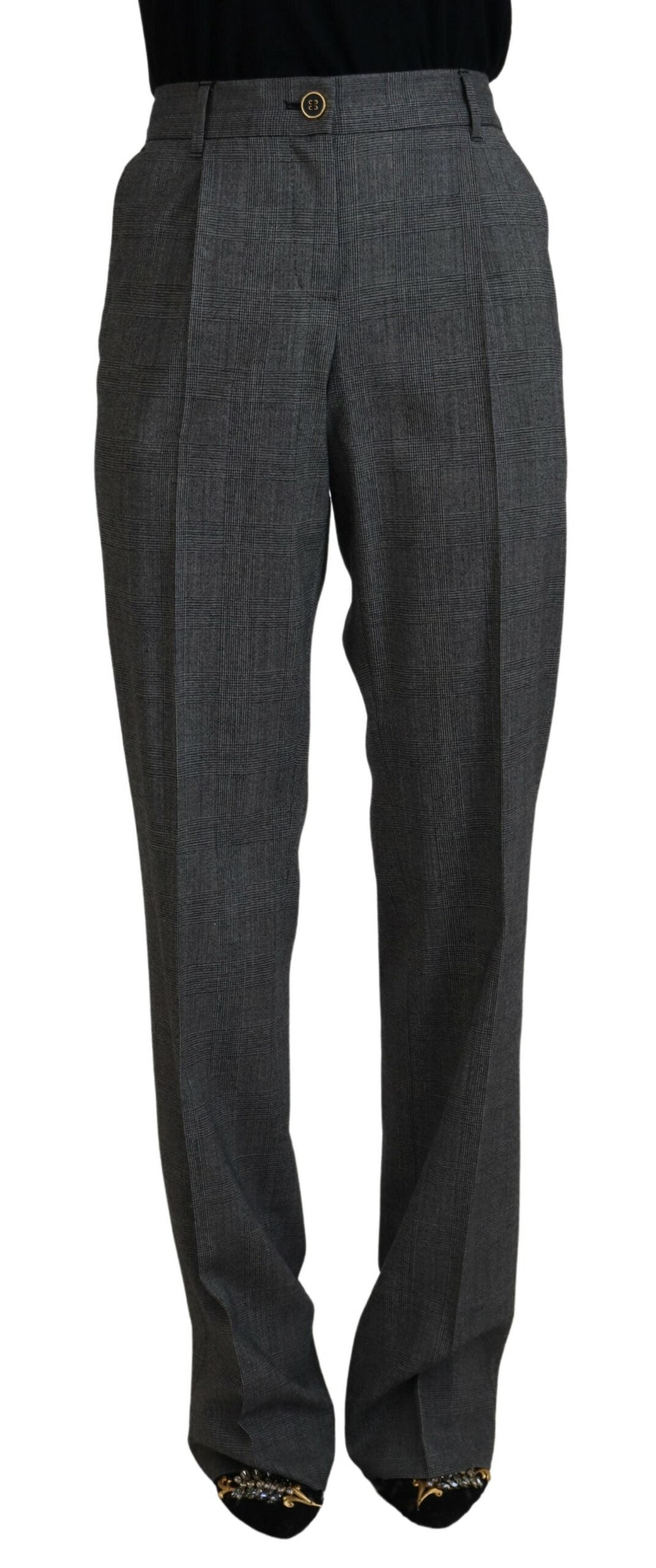 Dolce & Gabbana High-Waist Plaid Virgin Wool Pants IT40 / S