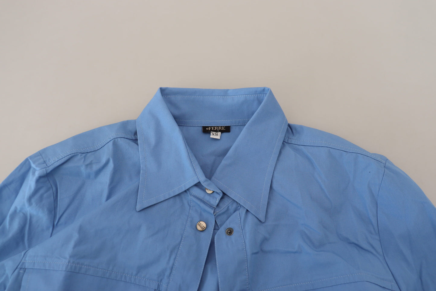 Ferre Elegant Blue Cotton Long Sleeve Polo Top IT38 | XS