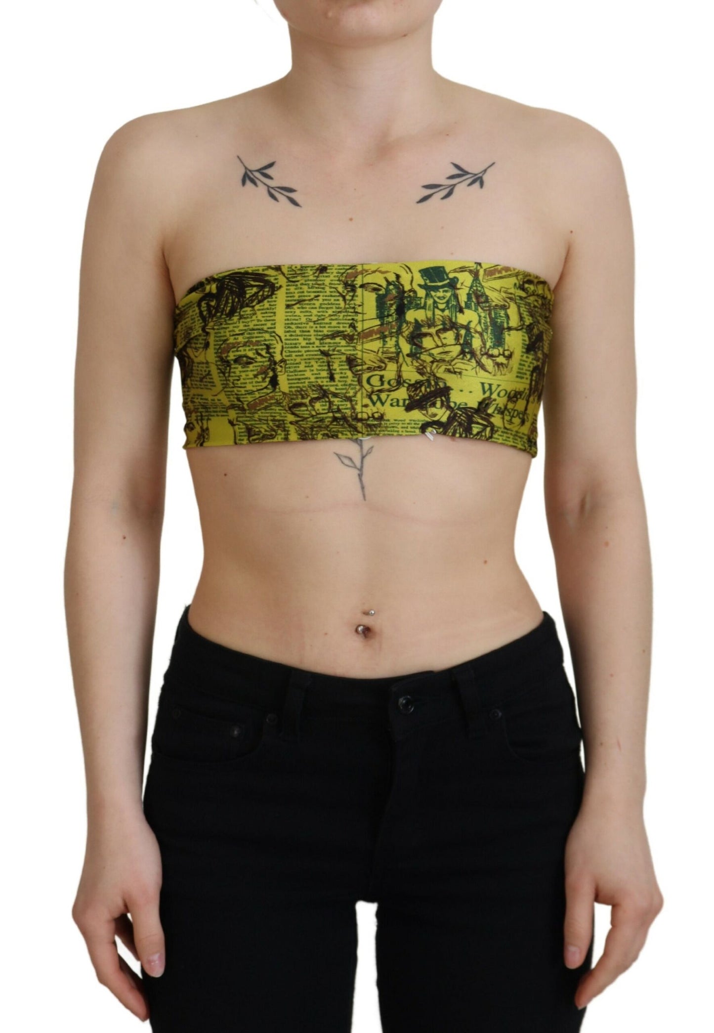 John Galliano Chic Yellow Graphic Cropped Top IT38 | XS