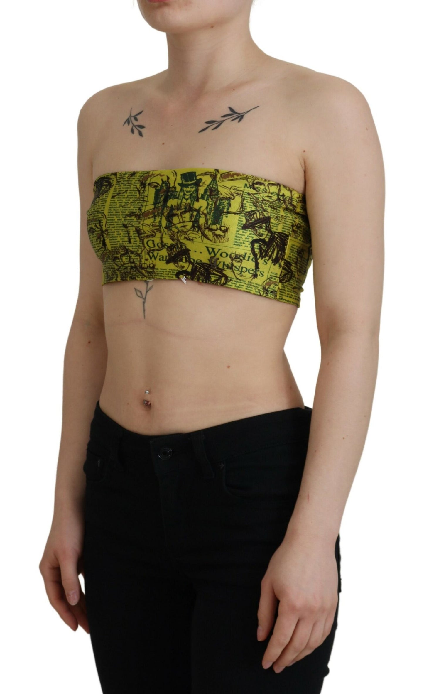 John Galliano Chic Yellow Graphic Cropped Top IT38 | XS