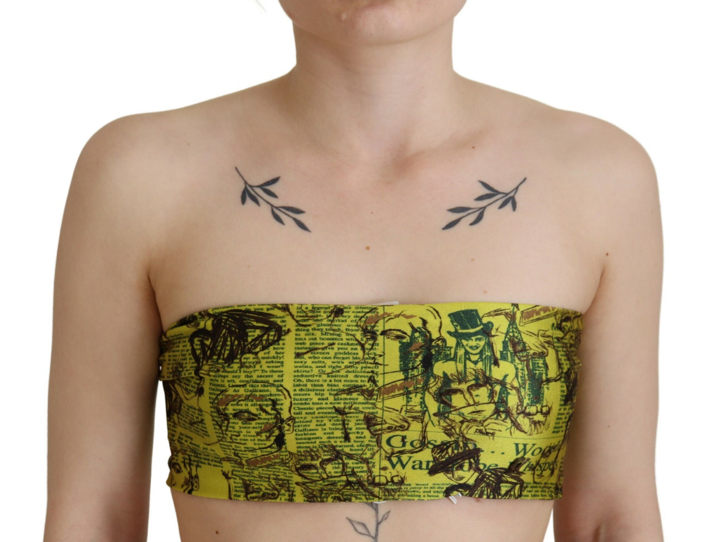 John Galliano Chic Yellow Graphic Cropped Top IT38 | XS