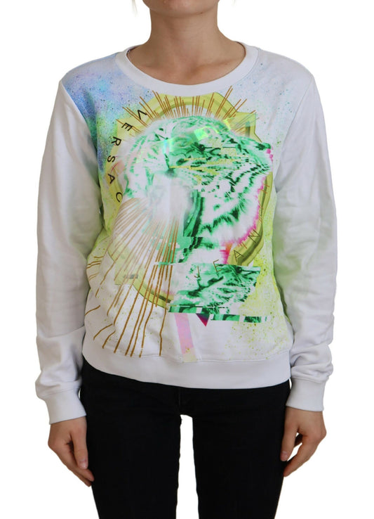 Versace Jeans Elegant White Graphic Crew Neck Sweater IT38 | XS