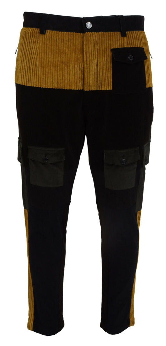 Dolce & Gabbana Elegant Black Tapered Trousers with Yellow Accent IT50 / L