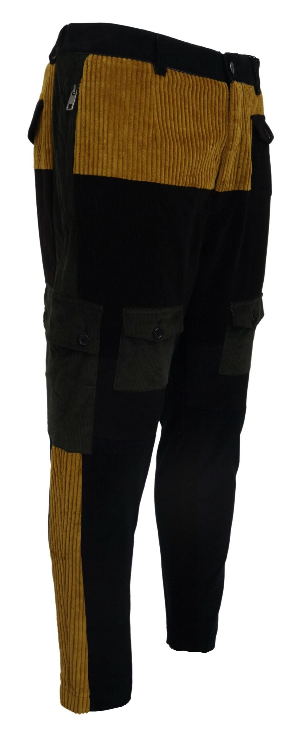 Dolce & Gabbana Elegant Black Tapered Trousers with Yellow Accent IT50 / L