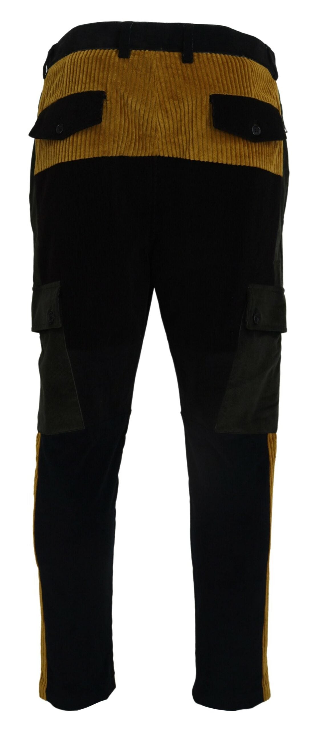 Dolce & Gabbana Elegant Black Tapered Trousers with Yellow Accent IT50 / L