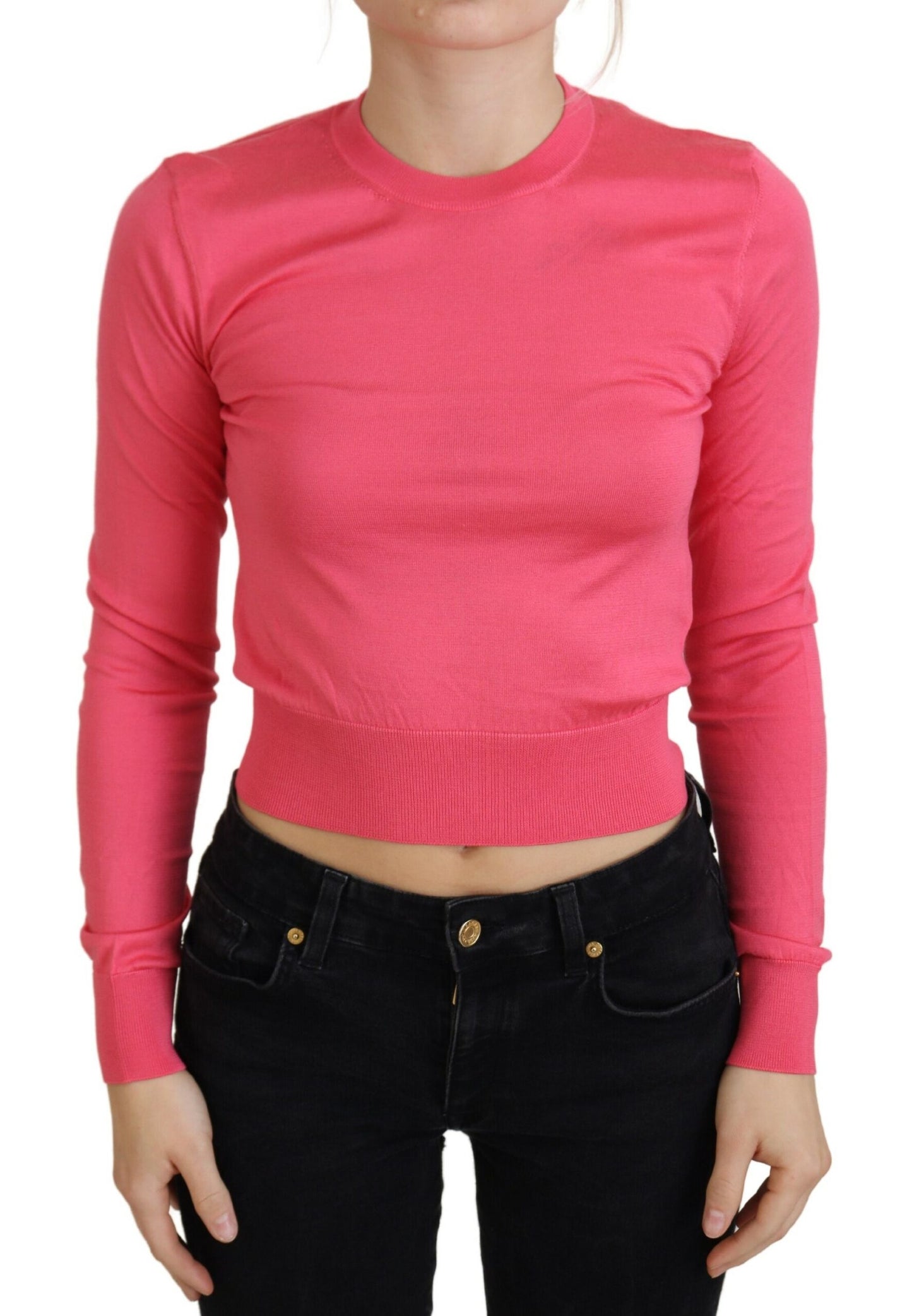 Dolce & Gabbana Elegant Pink Cropped Crewneck Sweater IT36 / XXS