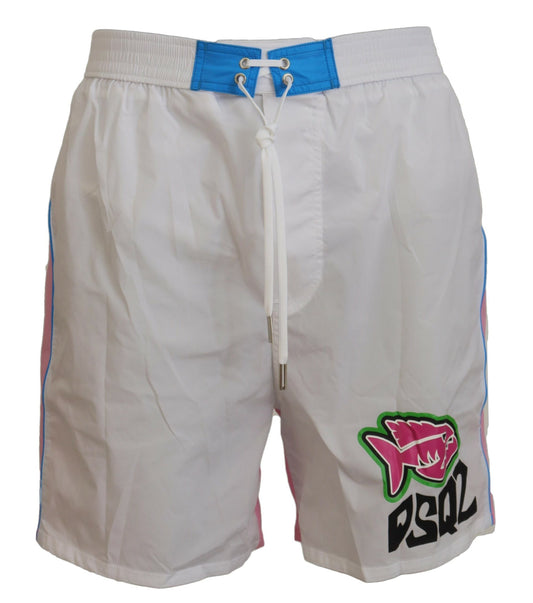 Dsquared² Chic White & Pink Print Swim Shorts IT48 | M