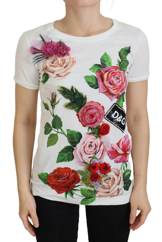 Dolce & Gabbana Elegant Multicolor Rose Print Cotton Tee IT36 / XXS