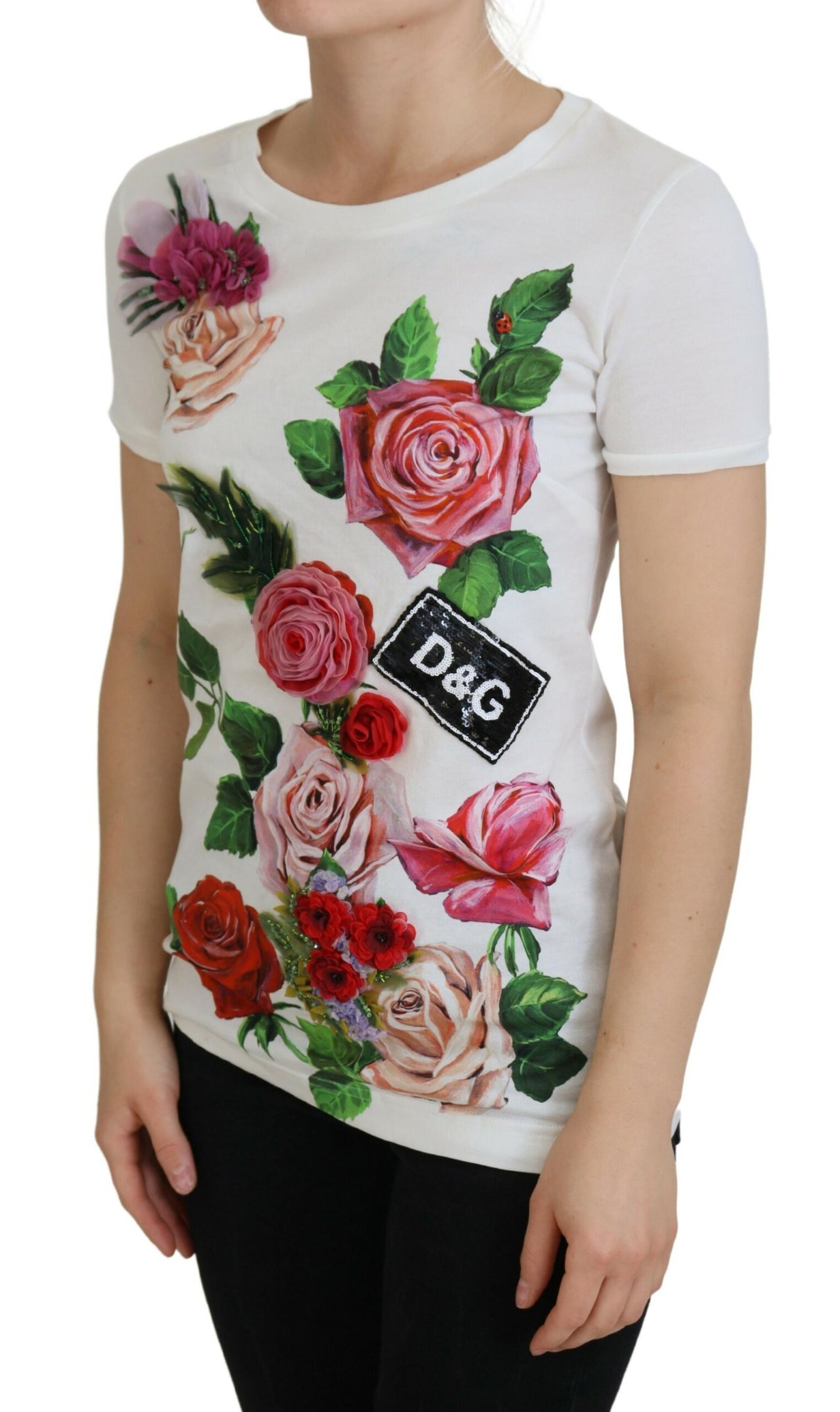 Dolce & Gabbana Elegant Multicolor Rose Print Cotton Tee IT36 / XXS