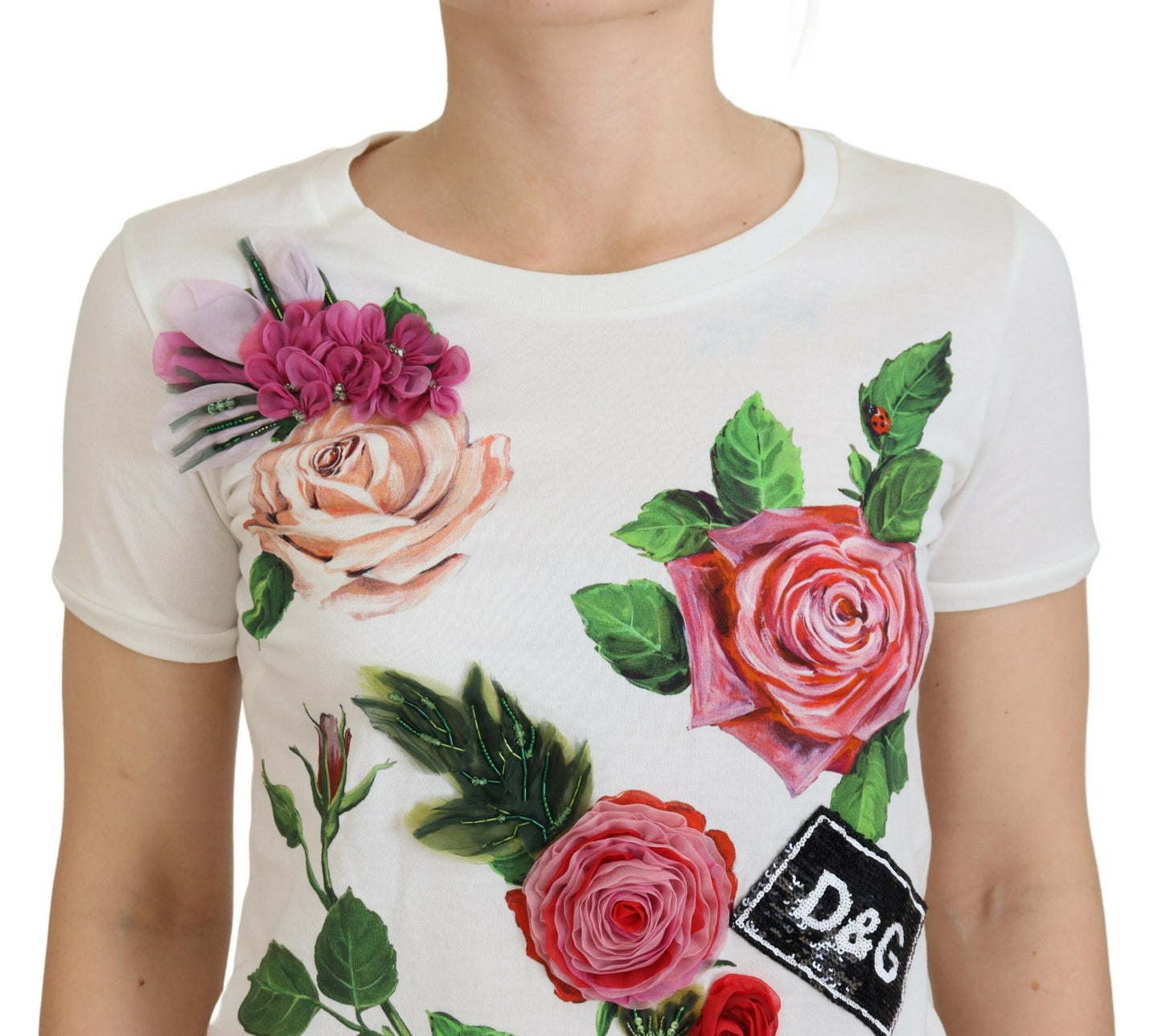 Dolce & Gabbana Elegant Multicolor Rose Print Cotton Tee IT36 / XXS