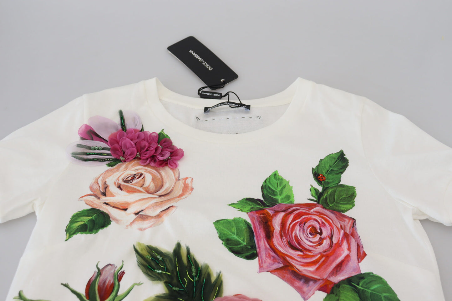 Dolce & Gabbana Elegant Multicolor Rose Print Cotton Tee IT36 / XXS