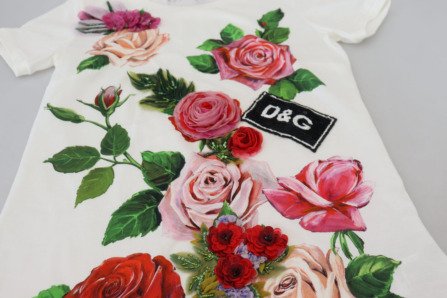 Dolce & Gabbana Elegant Multicolor Rose Print Cotton Tee IT36 / XXS