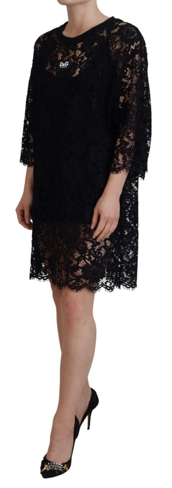 Dolce & Gabbana Elegant Black Floral Lace Shift Dress IT40 / S