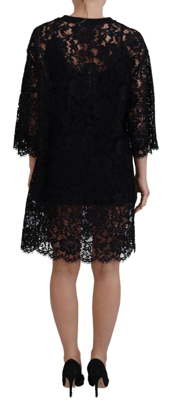 Dolce & Gabbana Elegant Black Floral Lace Shift Dress IT40 / S