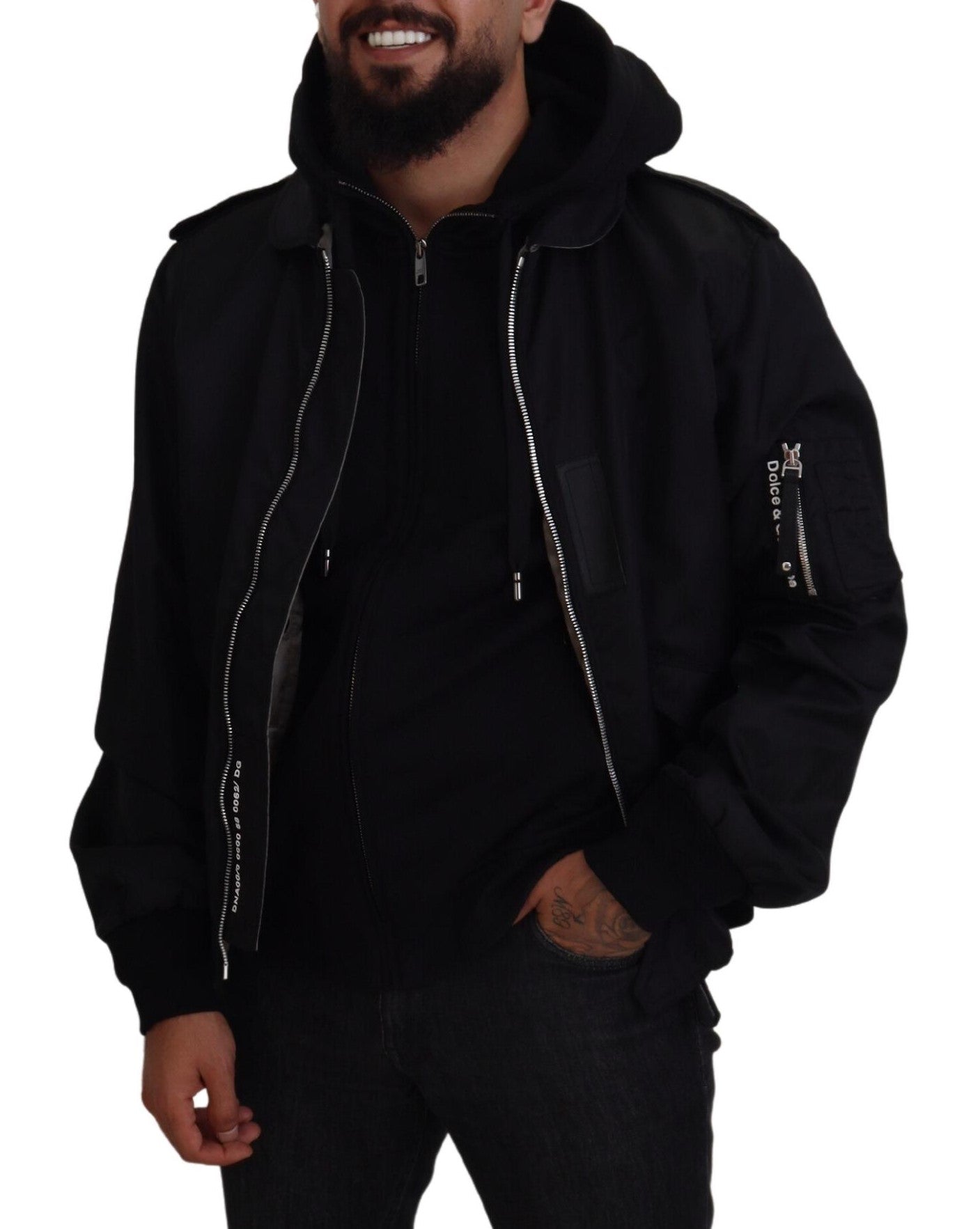 Dolce & Gabbana Sleek Black Hooded Bomber Jacket IT50 / L