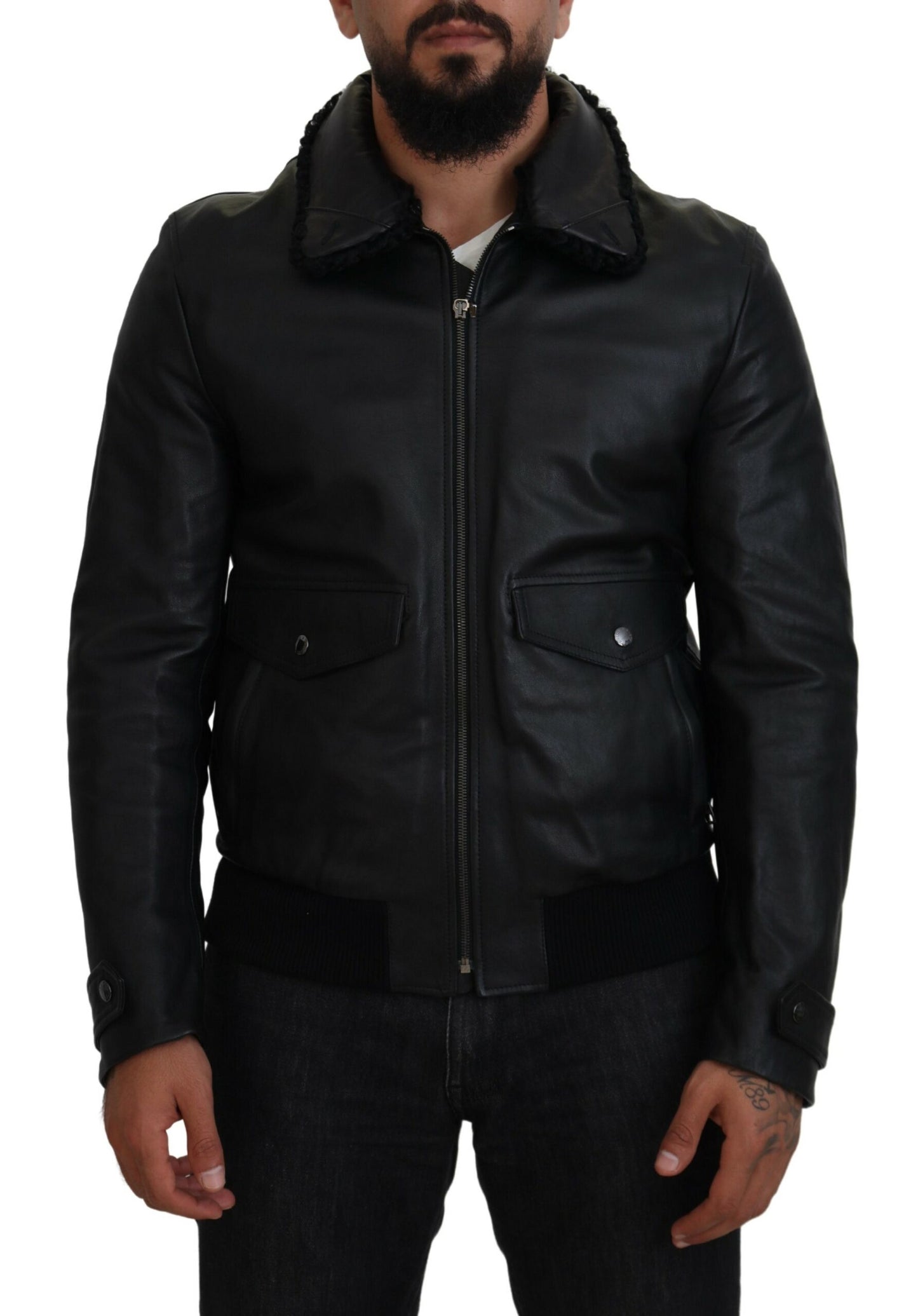 Dolce & Gabbana Chic Black Leather Silk-Lined Jacket IT52 / L