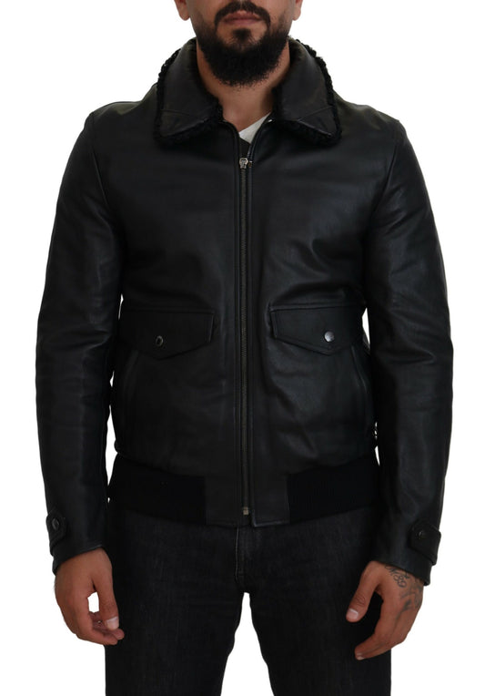 Dolce & Gabbana Chic Black Leather Silk-Lined Jacket IT52 / L