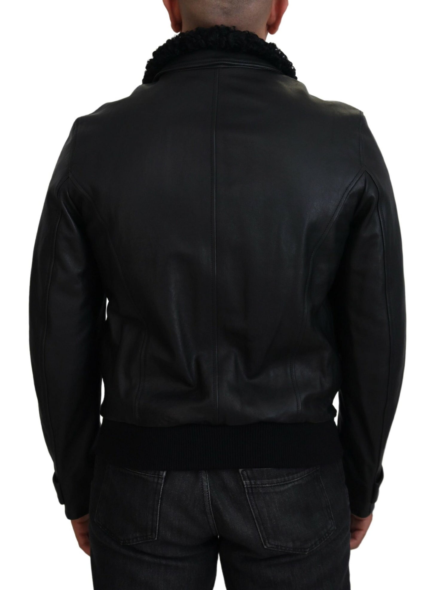 Dolce & Gabbana Chic Black Leather Silk-Lined Jacket IT52 / L